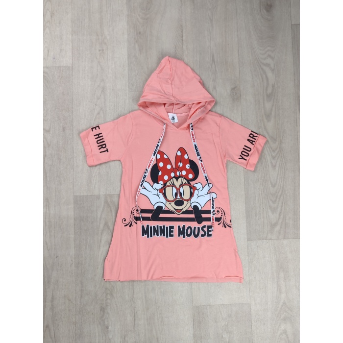 Minnie Mouse Baskılı Kapüşonlu Kız Çocuk Tişört - GBK107020