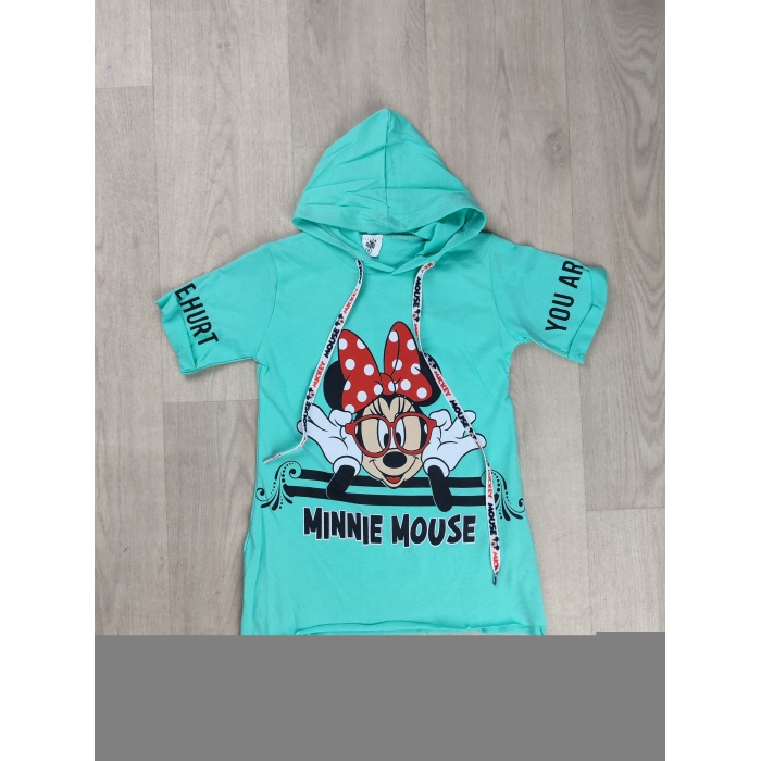 Minnie Mouse Baskılı Kapüşonlu Kız Çocuk Tişört - GBK107020