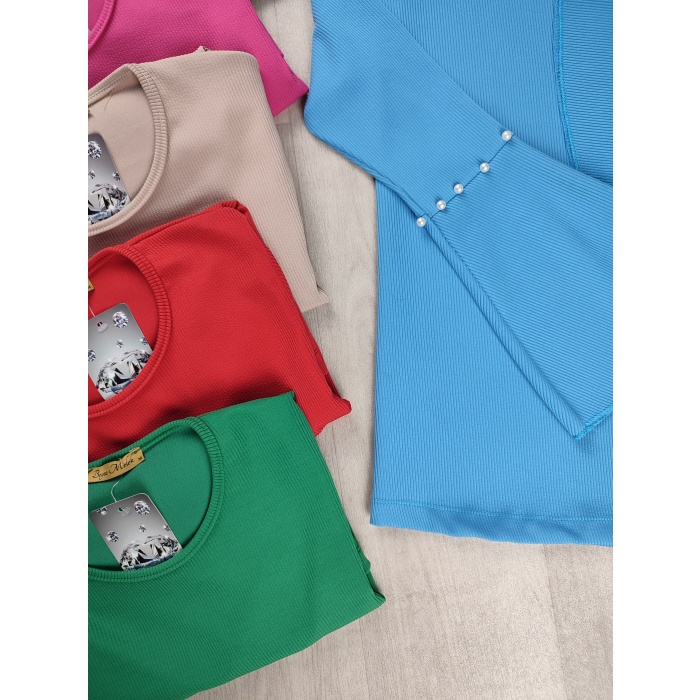 Kadın Bluz Kolları Geniş Volanlı Fitilli Kumaş  - GBK109010