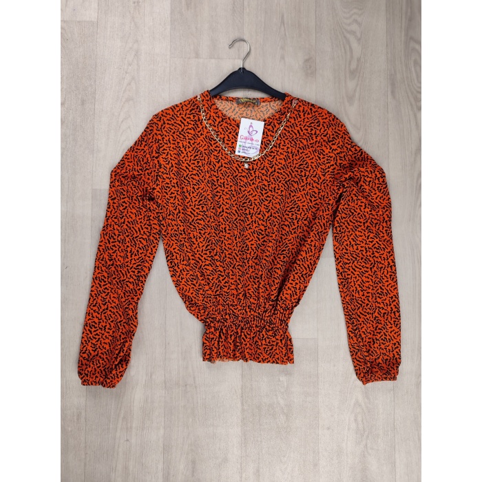 Kadın Bluz Kolyeli Beli Lastikli Leopar Desenli  - GBK109040