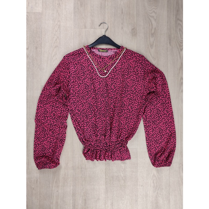 Kadın Bluz Kolyeli Beli Lastikli Leopar Desenli  - GBK109040