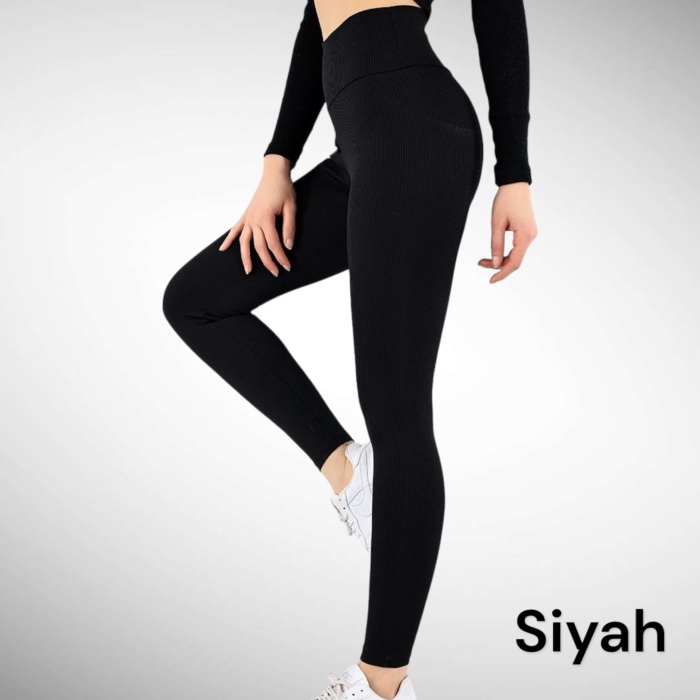Yüksek Bel Fitilli Toparlayıcı Tayt - 1051