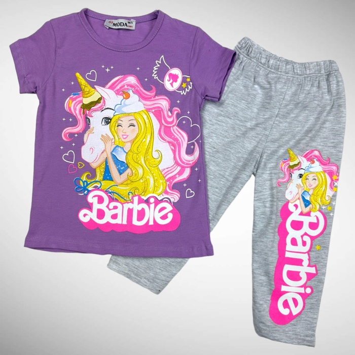 Barbie Baskılı Kız Çocuk Kapri Tayt Takım - GBK305030