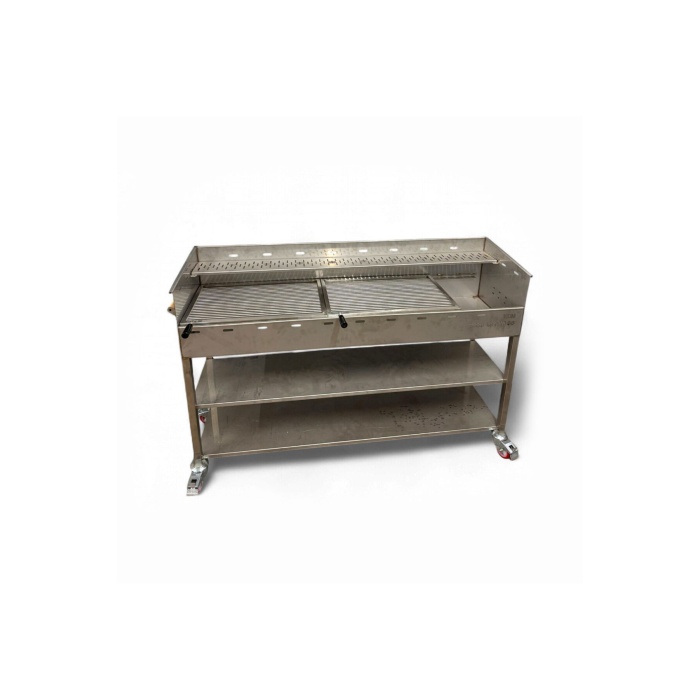 125X40 ÇİFT ÇUBUK IZGARA VE ŞİŞLİK BÖLMELİ KROM MANGAL