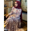 Merwish Yaz Elbise Desenli Bordo