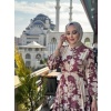 Merwish Yaz Elbise Desenli Bordo Bej