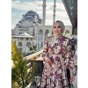 Merwish Yaz Elbise Desenli Bordo Bej