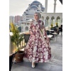 Merwish Yaz Elbise Desenli Bordo Bej