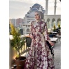 Merwish Yaz Elbise Desenli Bordo Bej