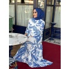 Merwish Yaz Elbise Desenli Mavi Beyaz