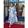 Merwish Yaz Elbise Desenli Mavi Beyaz