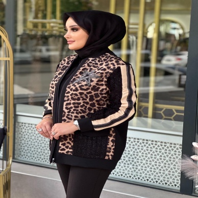 Kadın Leopar Baskılı Bomber Ceket