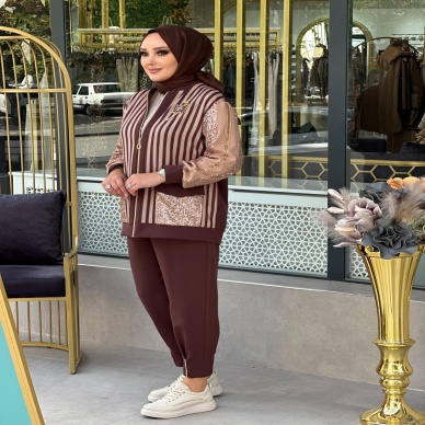 Kadın Çizgili Taş Detaylı Bomber Ceket