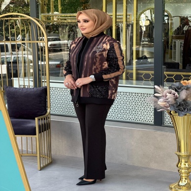 Kadın Degradeli Leopar Baskı Bomber Ceket