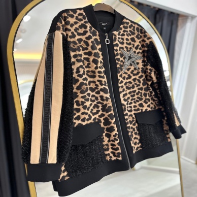 Kadın Leopar Baskılı Bomber Ceket