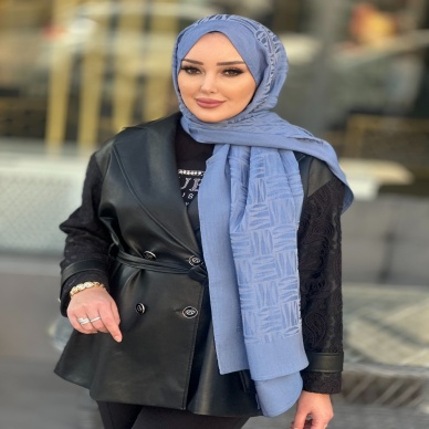 Pamuklu Jakar Şal İndigo