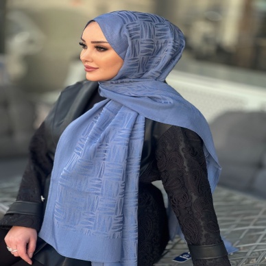 Pamuklu Jakar Şal İndigo