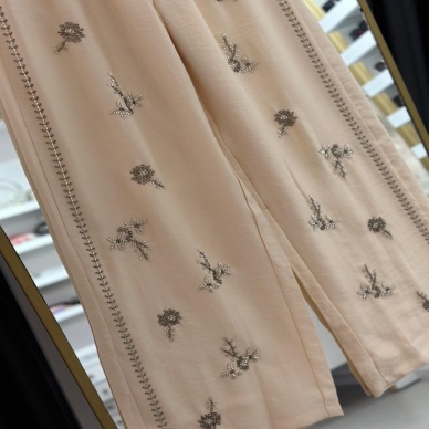 Kadın Keten Açık Bej Pantalon