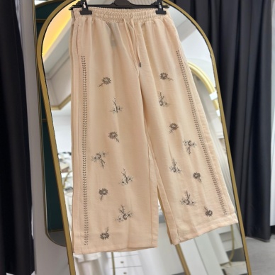 Kadın Keten Açık Bej Pantalon