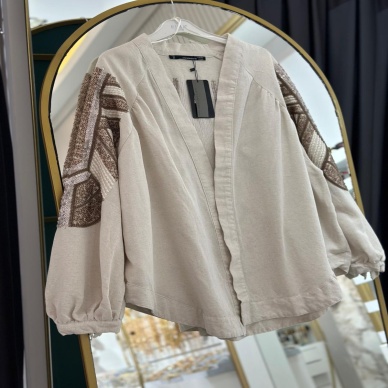 Kadın Keten İşlemeli Kimono