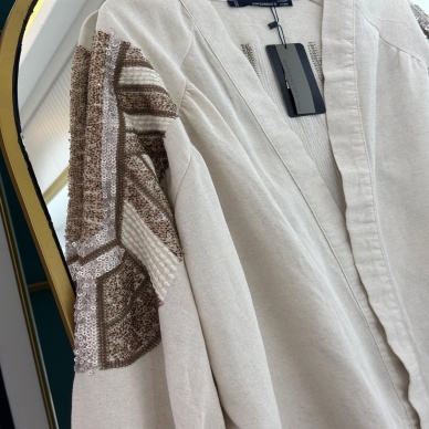 Kadın Keten İşlemeli Kimono
