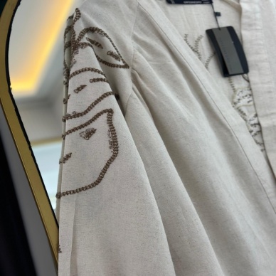 Kadın Keten İşlemeli Kimono Krem