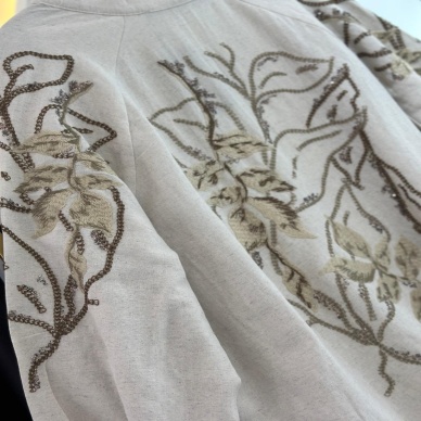 Kadın Keten İşlemeli Kimono Krem