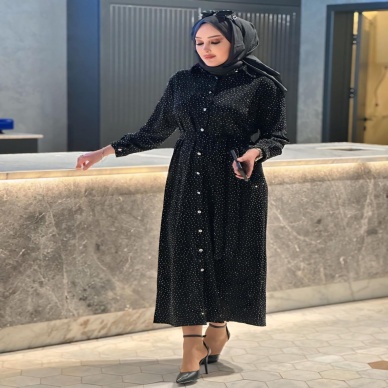 Kadın Taşlı Siyah Elbise
