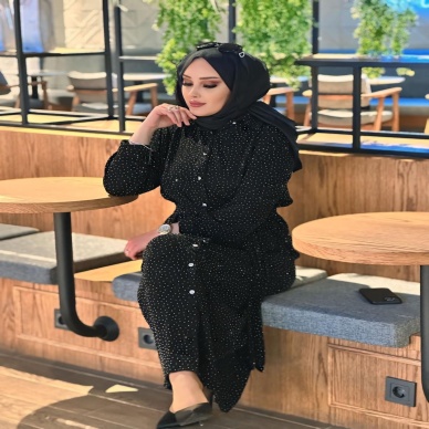 Kadın Taşlı Siyah Elbise