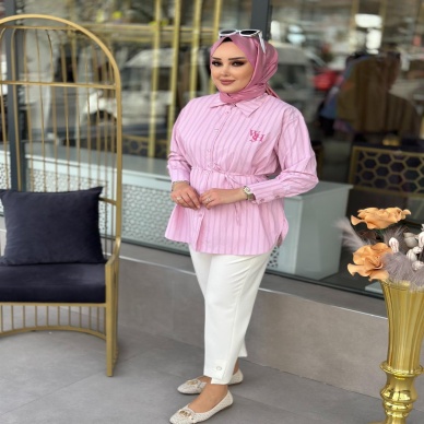 Merwish Retro Gömlek Pembe