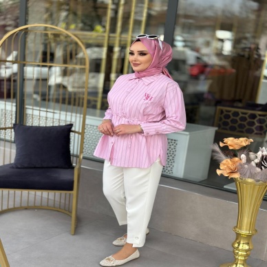 Merwish Retro Gömlek Pembe