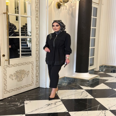Kadın Krep Kumaş Taşlı Detaylı Takım