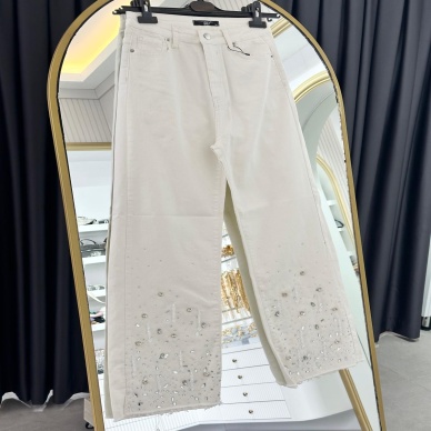 MY312 Kadın Taşlı Jean Pantolon Beyaz