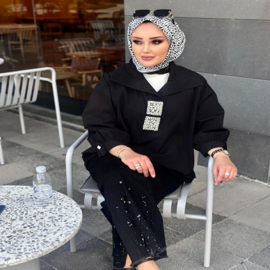 MY312 Kare Taşlı Gömlek Siyah