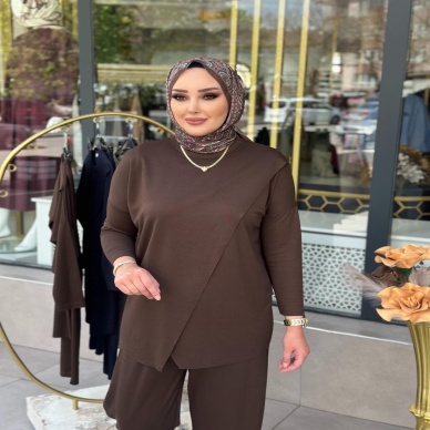 Merwish Kadın Makas Bambu Takım Kahverengi