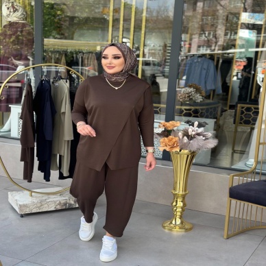 Merwish Kadın Makas Bambu Takım Kahverengi