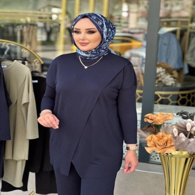 Merwish Kadın Makas Bambu Takım Lacivert