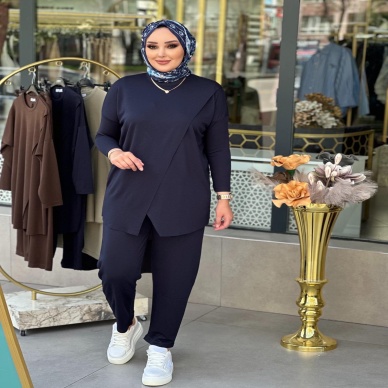 Merwish Kadın Makas Bambu Takım Lacivert