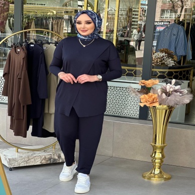 Merwish Kadın Makas Bambu Takım Lacivert