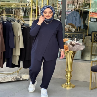 Merwish Kadın Makas Bambu Takım Lacivert