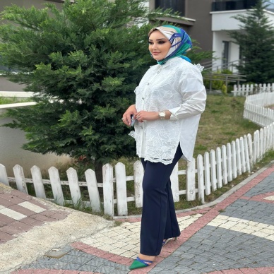Kadın My312 Dantelli Gömlek Beyaz