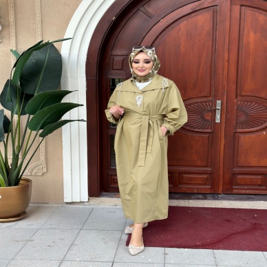 MY312 Kadın Önü Taşlı Elbise Kekik