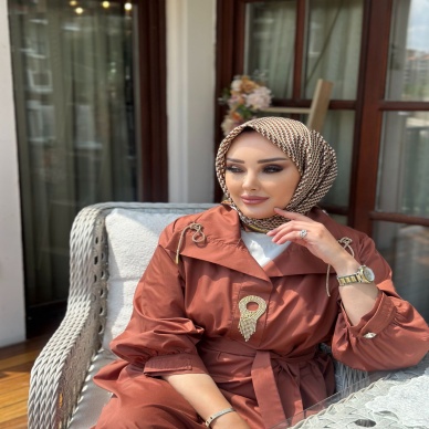 MY312 Kadın Önü Taşlı Elbise Taba