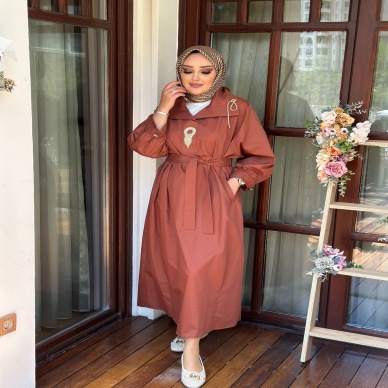 MY312 Kadın Önü Taşlı Elbise Taba