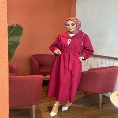 MY312 Kadın Önü Taşlı Elbise Vişne