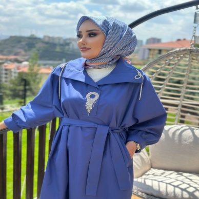 MY312 Kadın Önü Taşlı Elbise İndigo