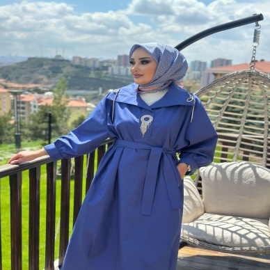 MY312 Kadın Önü Taşlı Elbise İndigo