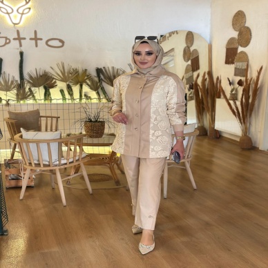 MY312 Kadın Dantelli Bej Takım
