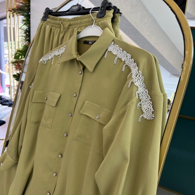 MY312 Kadın İncili Tensel Takım Olive
