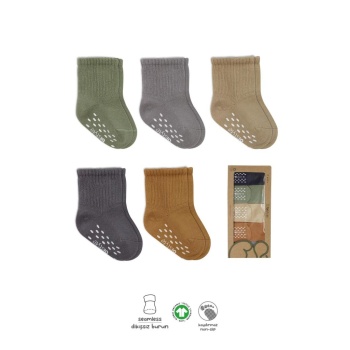 5Li Penye Kaymaz Düz Soket Çorap 10121 Yeşil